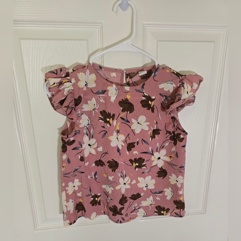 Shein Girls Flutter Sleeve Pink Floral Top